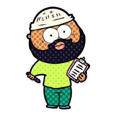 Pano ve kalem ile sakallı adam çizgi film