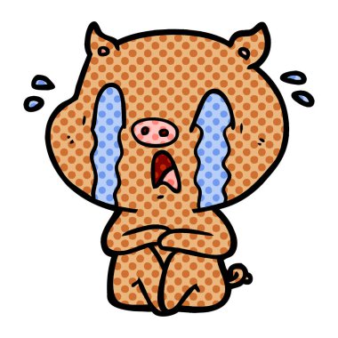 domuz karikatür ağlama vektör çizim