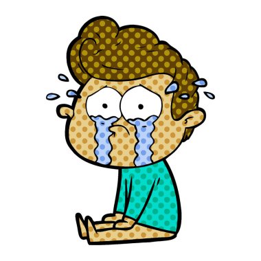 adam ağlıyor çizgi film vektör çizim