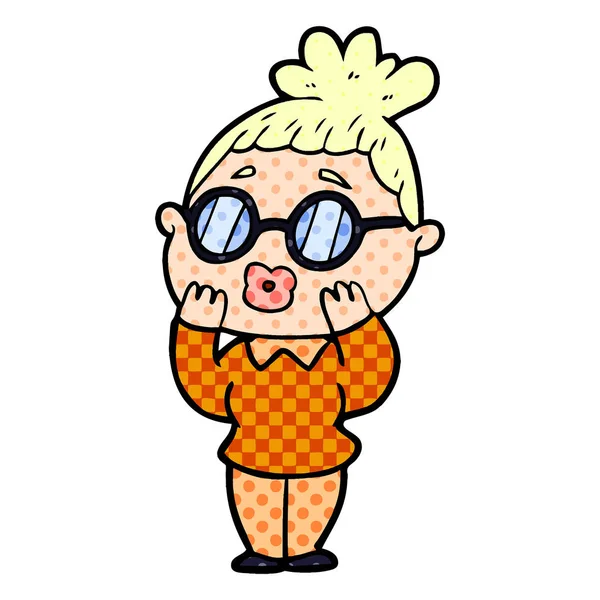 Cartoon Frau Mit Brille — Stockvektor