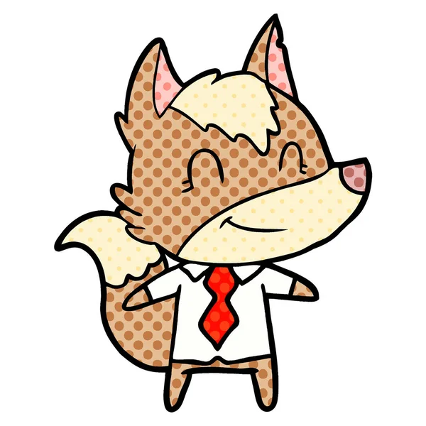 Friendly Cartoon Wolf Office Worker — Stock Vector