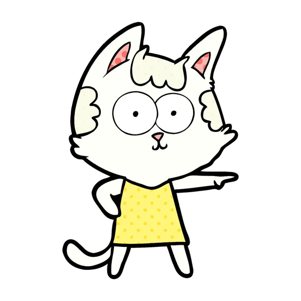 Heureux Chat Dessin Animé Robe Pointant — Image vectorielle