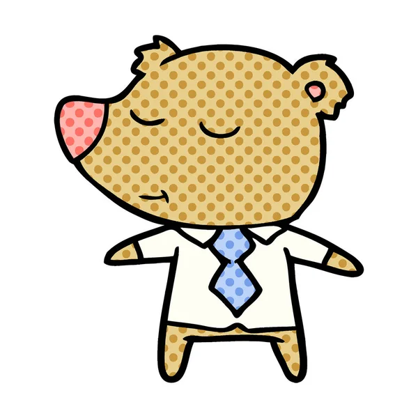 Happy Cartoon Bear Wearing Shirt — Stock Vector