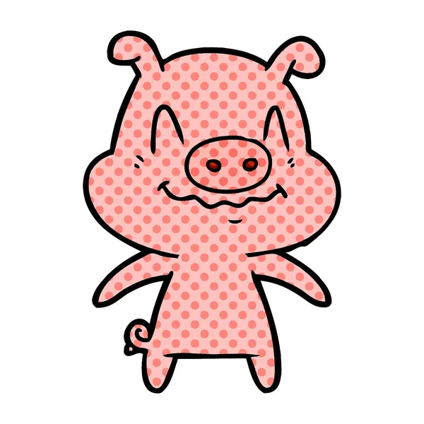 Vector Illustration Nervous Cartoon Pig — Stock Vector