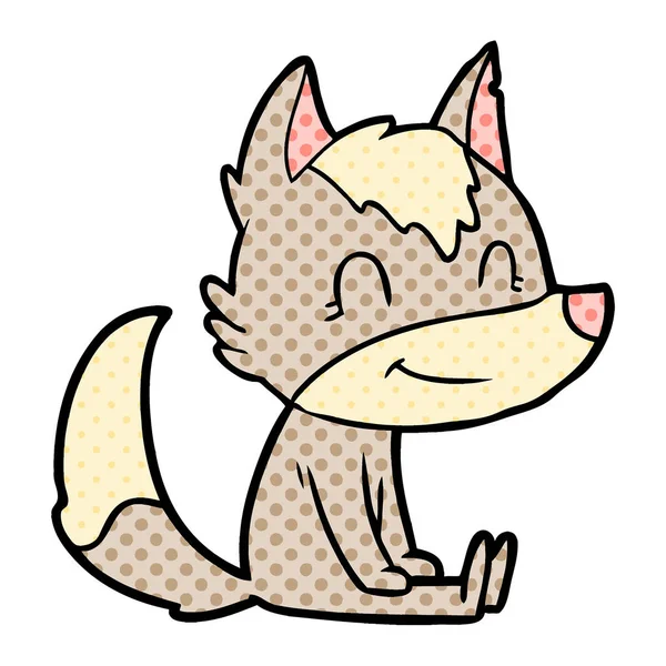 Ilustración Vectorial Lobo Dibujos Animados Amigable — Archivo Imágenes Vectoriales