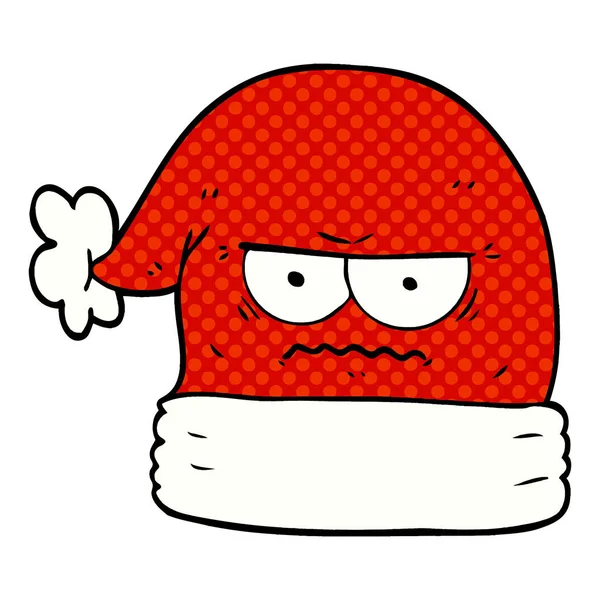 Desenho Animado Irritado Natal Chapéu Santa — Vetor de Stock