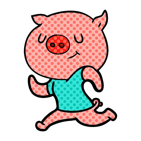 Happy Cartoon Pig Running — Stock Vector