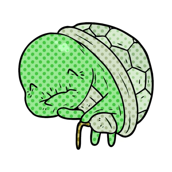 Schattige Cartoon Oude Schildpad Met Wandelstok — Stockvector