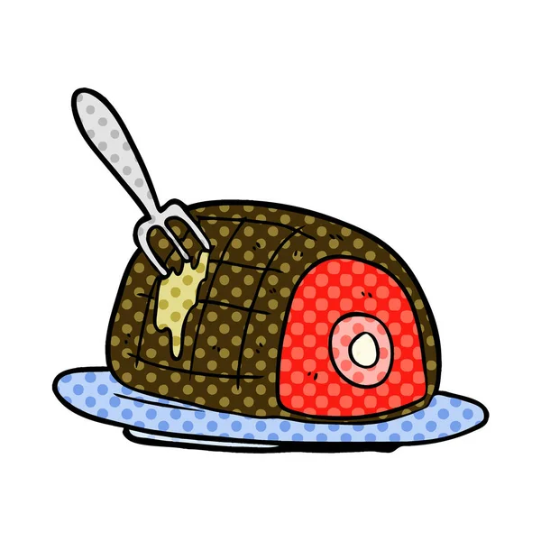 Γελοιογραφία Πιάτο Μαγειρευμένο Βόειο Κρέας — Διανυσματικό Αρχείο