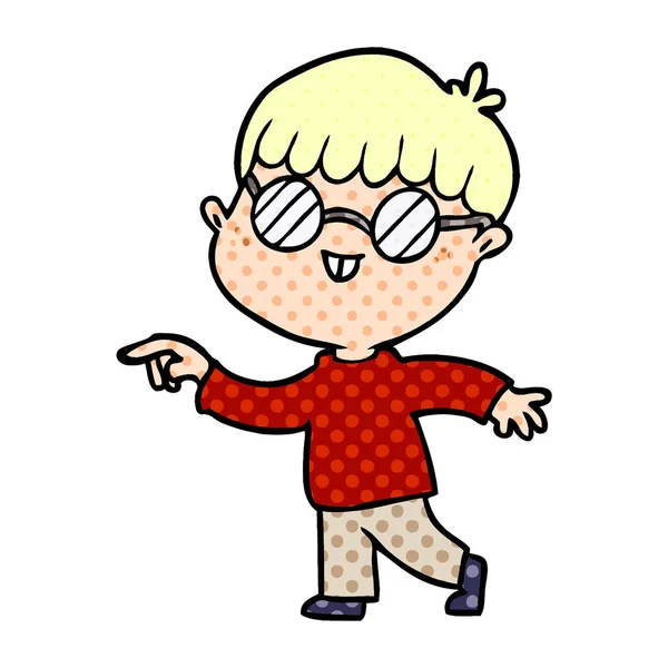 Niño Dibujos Animados Con Gafas — Vector de stock