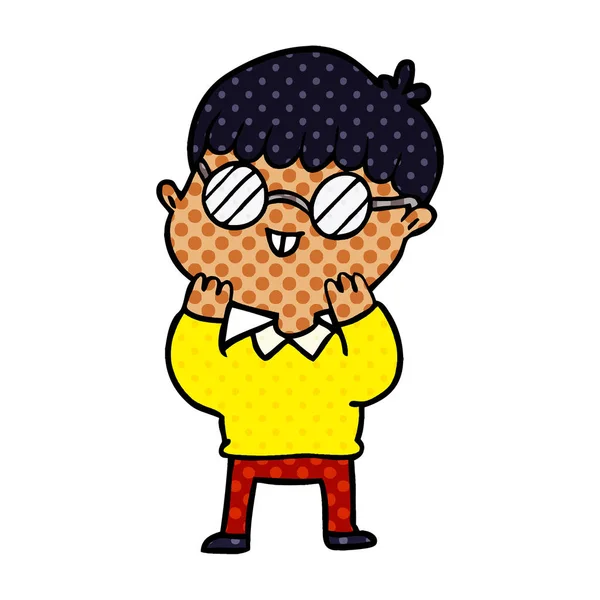 Niño Dibujos Animados Con Gafas — Vector de stock