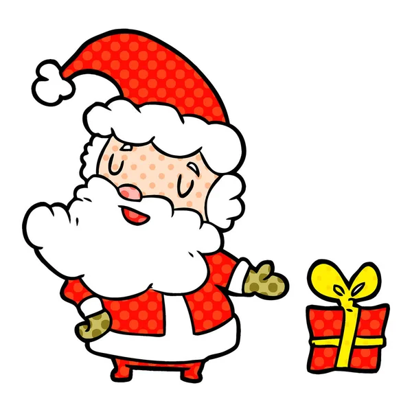 Dibujos Animados Santa Claus Con Presente — Vector de stock