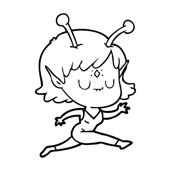 Cartoon Alien Mädchen Springen — Stockvektor
