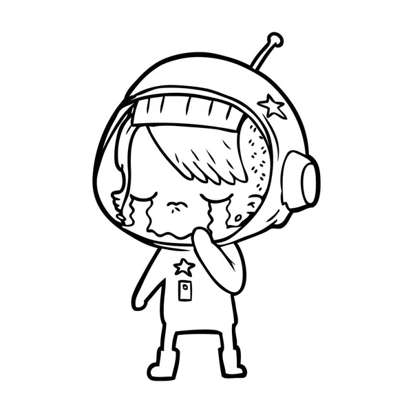 Cartoon Gråtande Astronaut Tjej — Stock vektor