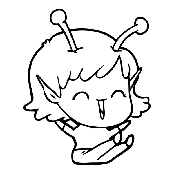 Dessin Animé Alien Fille Rire — Image vectorielle