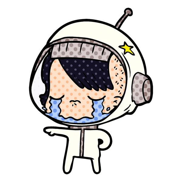 Dibujos Animados Llorando Astronauta Chica — Vector de stock