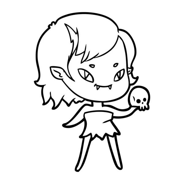 Cartoon Friendly Vampire Girl Skull — Stock Vector