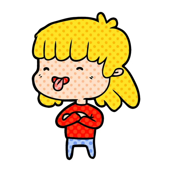 卡通女孩伸出舌头 — 图库矢量图片
