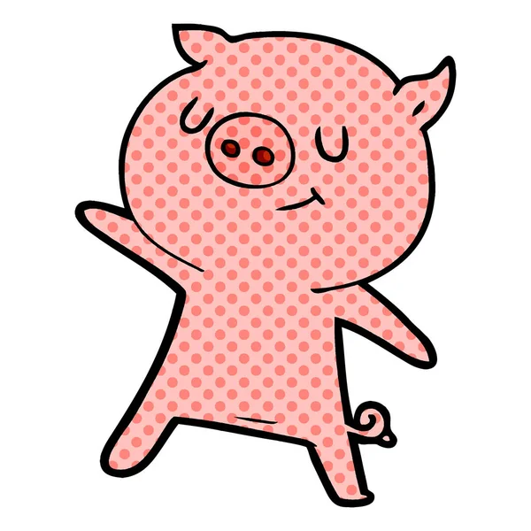 Heureux Dessin Animé Porc Agitant — Image vectorielle