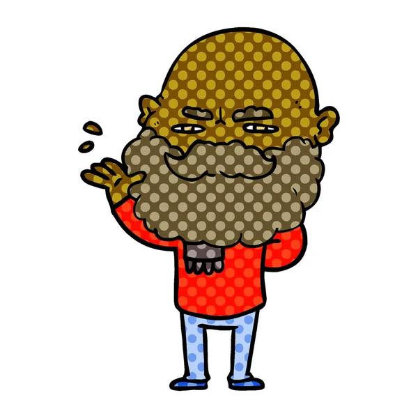 Desenhos Animados Homem Dismisso Com Franzir Testa Barba — Vetor de Stock