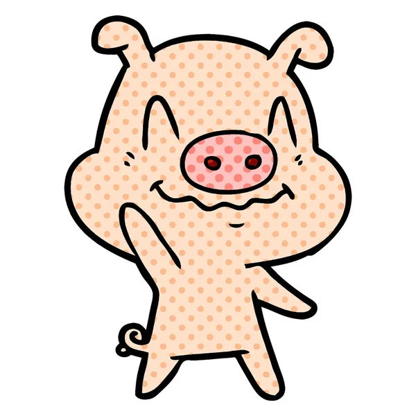 Nerveux Dessin Animé Porc Agitant — Image vectorielle