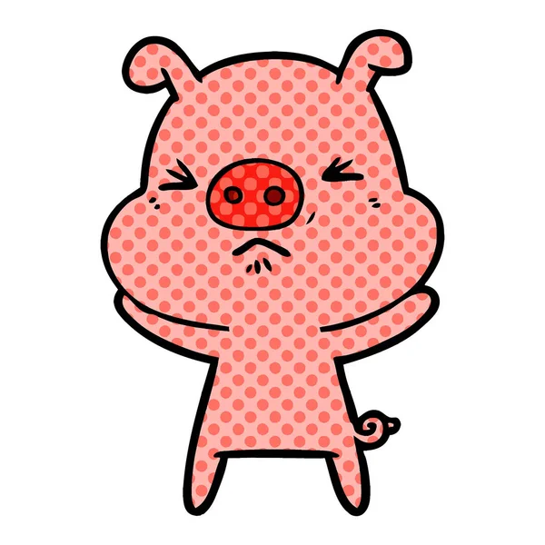 Vector Illustration Cartoon Angry Pig — Stock Vector