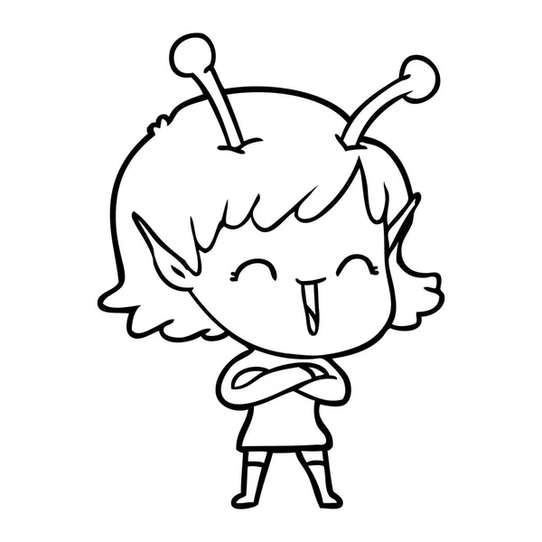 Desenho Animado Menina Alienígena Feliz — Vetor de Stock
