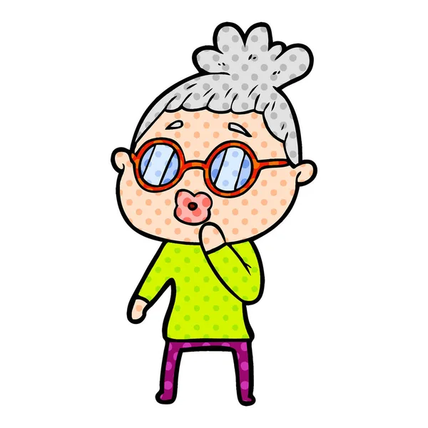 Cartoon Woman Wearing Spectacles — Stock Vector
