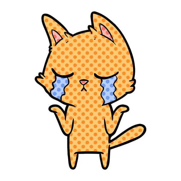 Chorando Desenho Animado Gato Encolhendo — Vetor de Stock