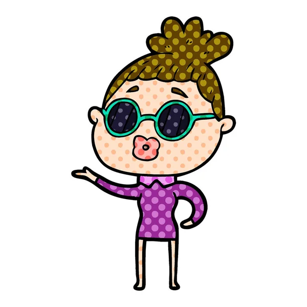 Mujer Dibujos Animados Con Gafas Sol — Archivo Imágenes Vectoriales