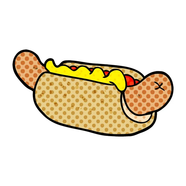 Cartone Animato Fresco Gustoso Hot Dog — Vettoriale Stock