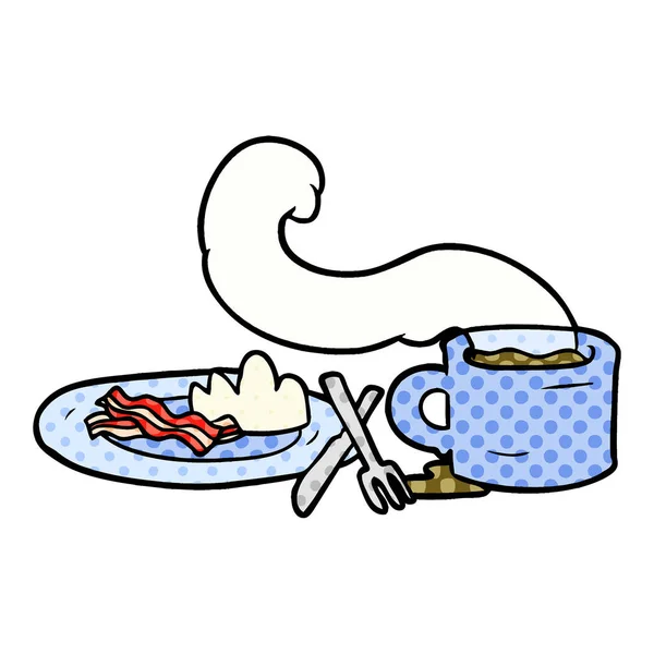 Cartoon Ontbijt Van Koffie Bacon — Stockvector