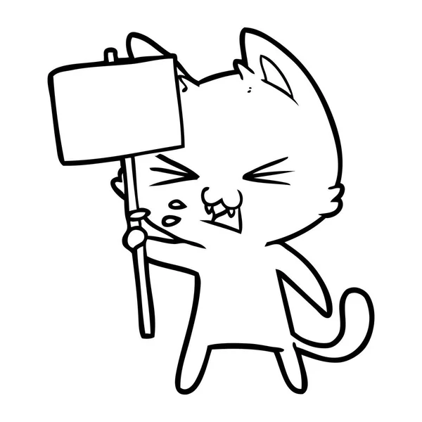 Vektorillustration Tecknad Katt Protesterar — Stock vektor