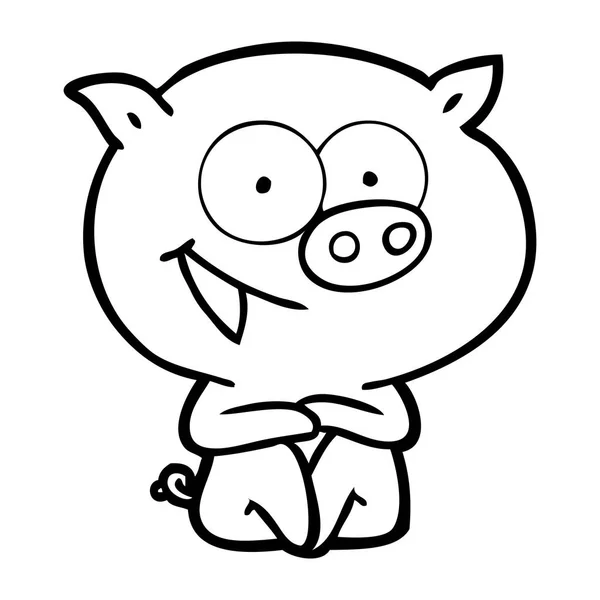 Joyeux Assis Cochon Dessin Animé — Image vectorielle