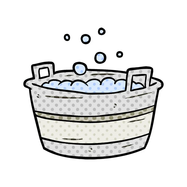漫画古いブリキの風呂桶一杯の水 — ストックベクタ