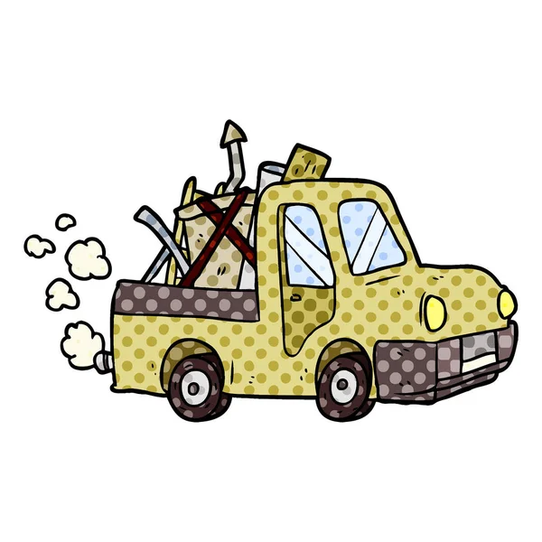 Cartoon Oude Vrachtwagen Vol Met Ongewenste — Stockvector