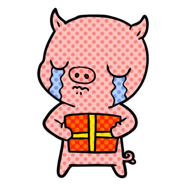 domuz üzerinde Noel hediyesi ağlıyor çizgi film