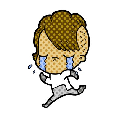 Uzay giysileri giyen karikatür ağlayan kız