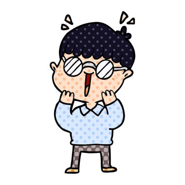 gözlük takan karikatür mutlu çocuk