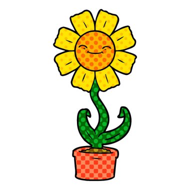 mutlu karikatür çiçek vektör çizim