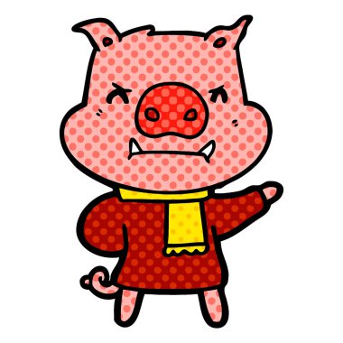 kızgın çizgi film domuz kış giysileri içinde