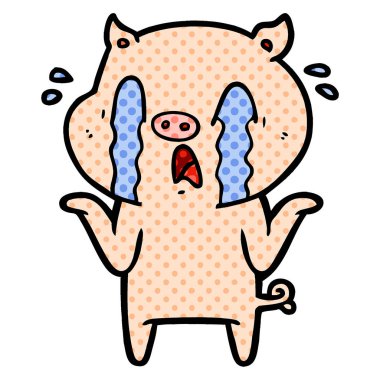 domuz karikatür ağlama vektör çizim