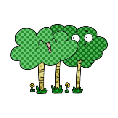 yüzü olan çizgi film ağaçlar