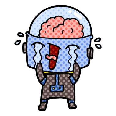 vektör çizim robot ağlıyor çizgi film