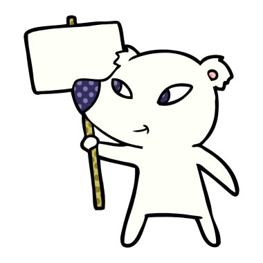 sevimli çizgi kutup ayısı protesto işareti ile