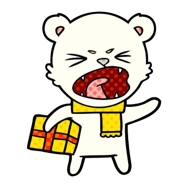 kızgın çizgi film kutup ayısı ile Noel hediyesi