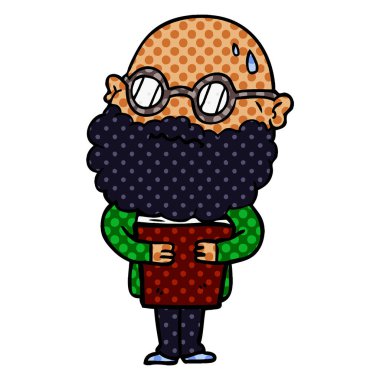 Sakal ve gözlük endişeli adam çizgi film