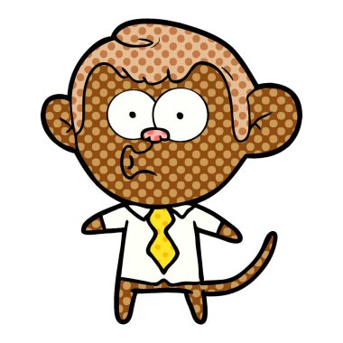 Vektör çizim karikatür maymun gömlek ve kravat beyaz izole hooting