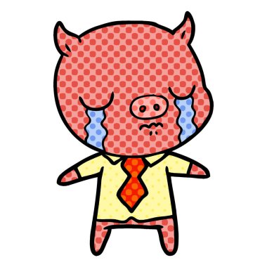 çizgi film domuz giyen gömlek ve kravat ağlıyor