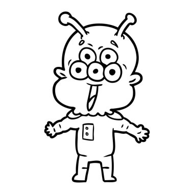 mutlu çizgi film uzaylı vektör çizim